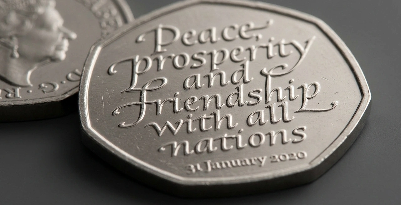 Close-up of a Brexit 50p coin